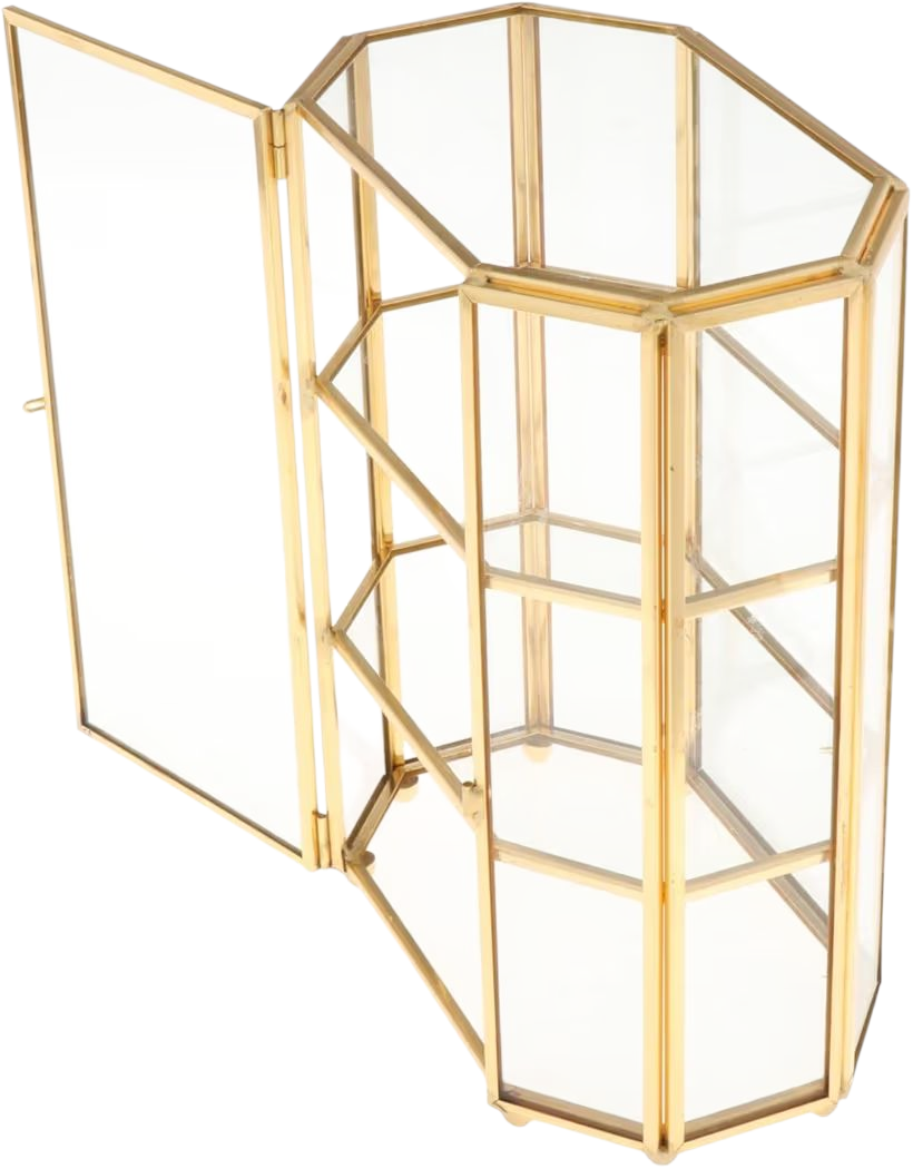 Golden Vintage Glass Jewellery Box Display Case Organizer