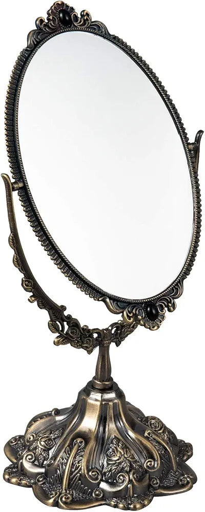 Vintage Tabletop Mirror Oval Double Side Rotating Retro Dressing Makeup Mirror Standing Vanity Mirror
