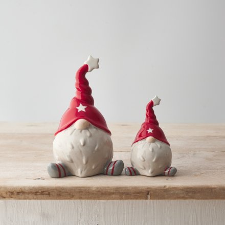 Christmas Red Ceramic Gonks - Pair