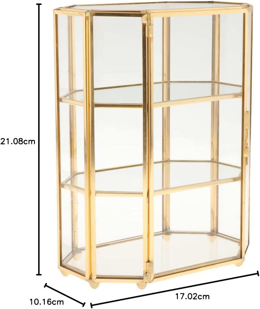 Golden Vintage Glass Jewellery Box Display Case Organizer