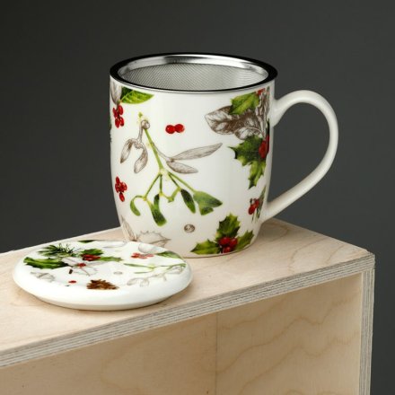 Christmas Winter Botanicals Infuser Mug Set With Lid