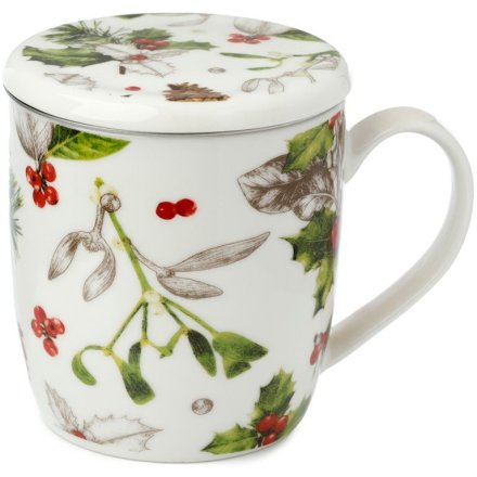 Christmas Winter Botanicals Infuser Mug Set With Lid