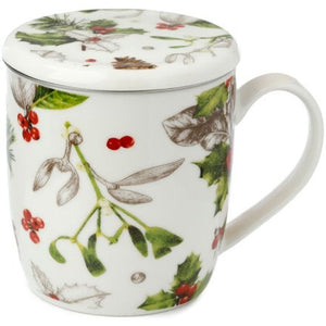 Christmas Winter Botanicals Infuser Mug Set With Lid