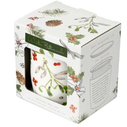 Christmas Winter Botanicals Infuser Mug Set With Lid