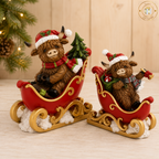 Christmas Highland Cow in Sleigh With Bell Ornament