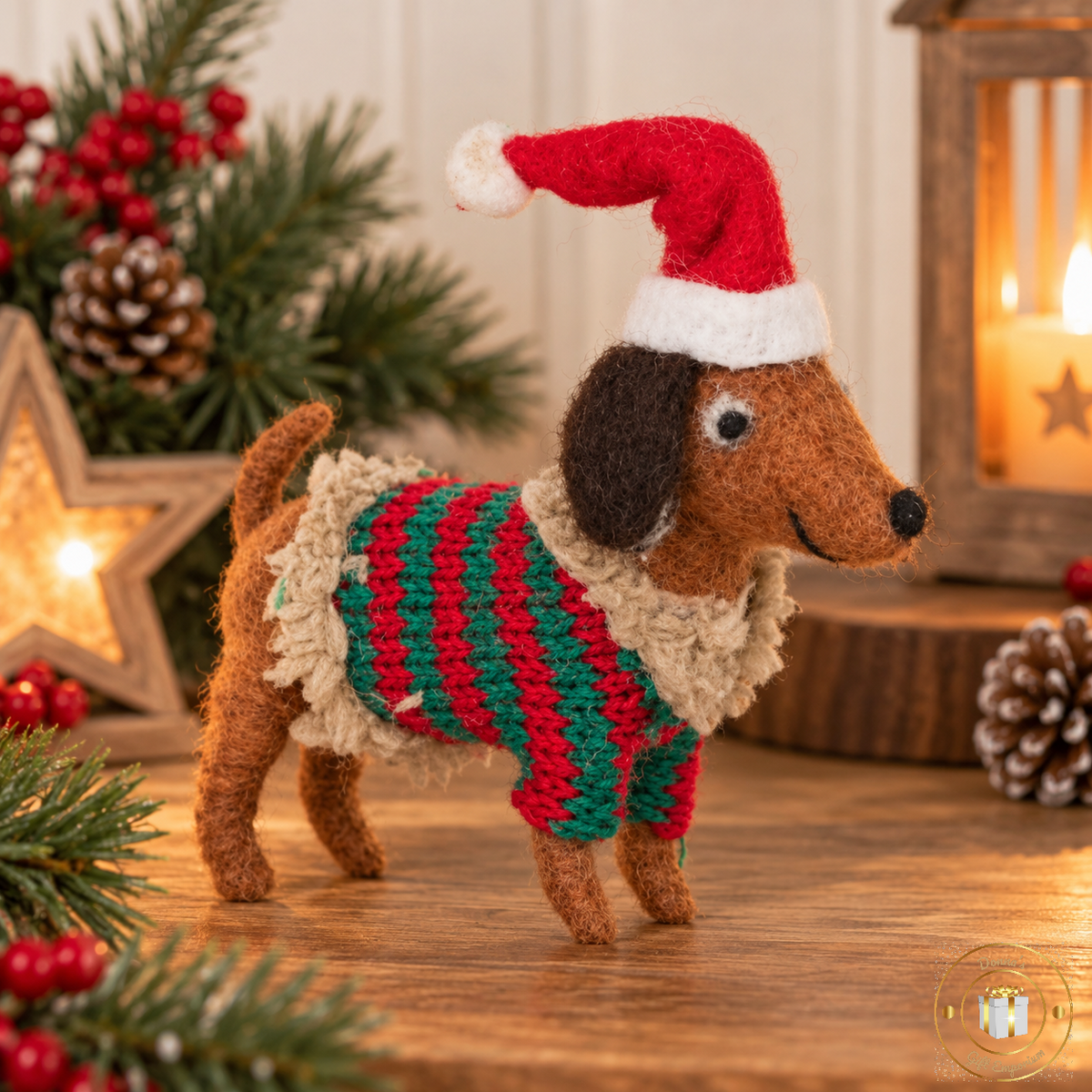 Felt Dog In Santa Hat