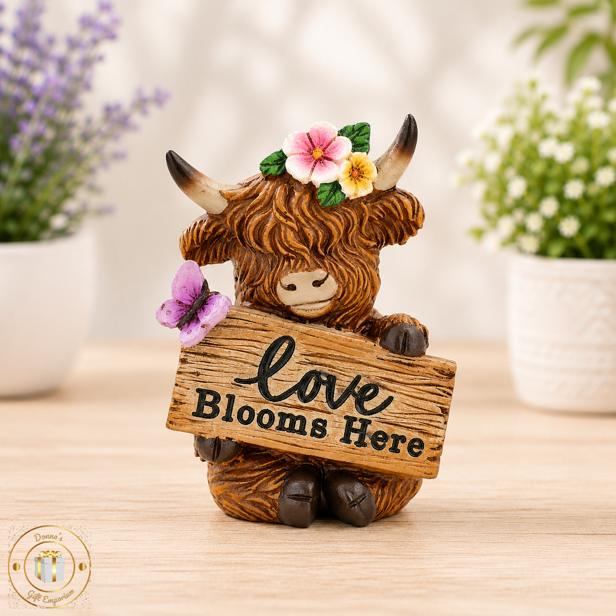 Floral Highland Cow With Sign - Welcome To My Garden