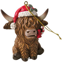 Load image into Gallery viewer, Highland Cow With Candycane Tree Decoration
