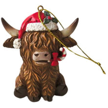 Load image into Gallery viewer, Highland Cow With Candycane Tree Decoration
