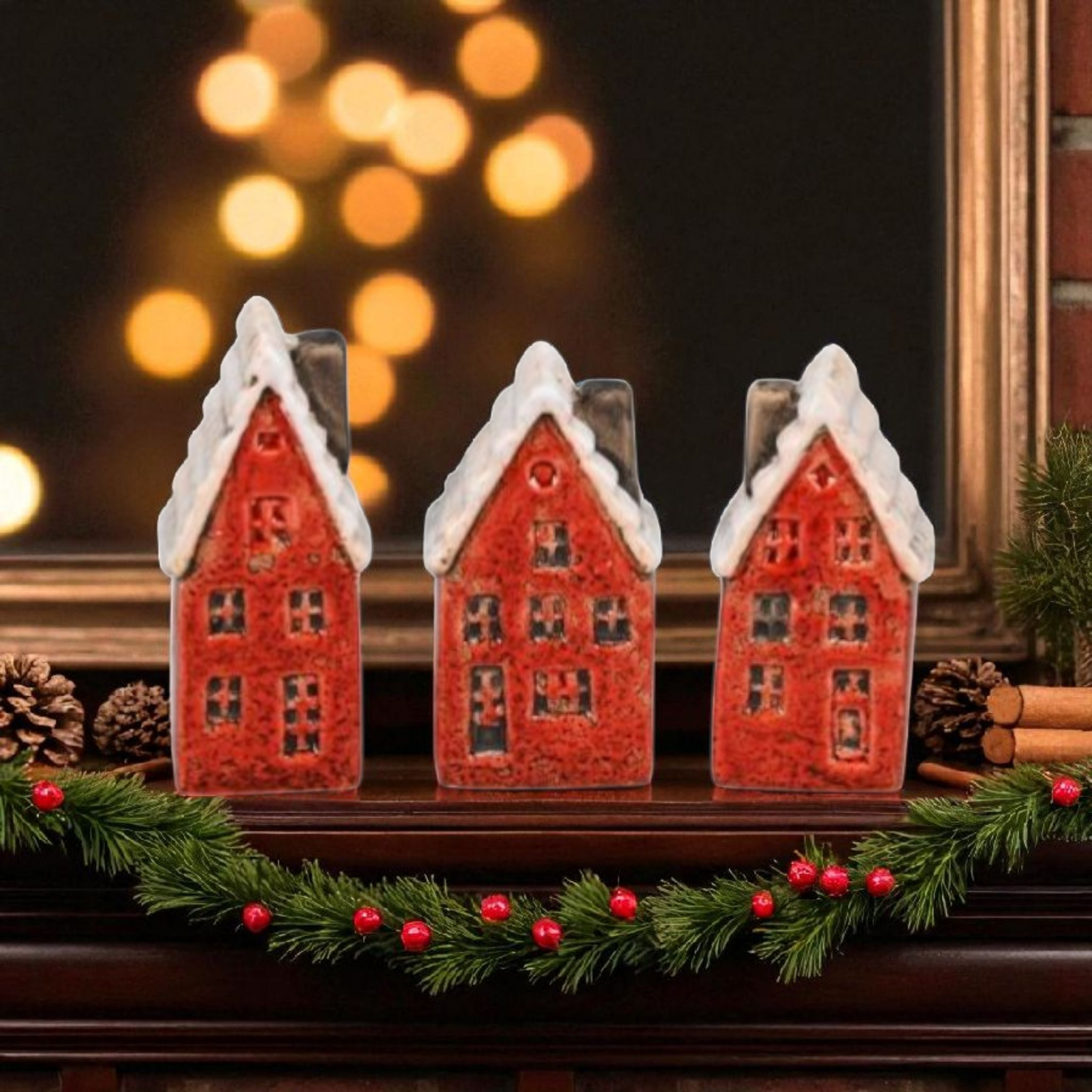 Red Vintage Christmas Houses - Set of 3 - Large