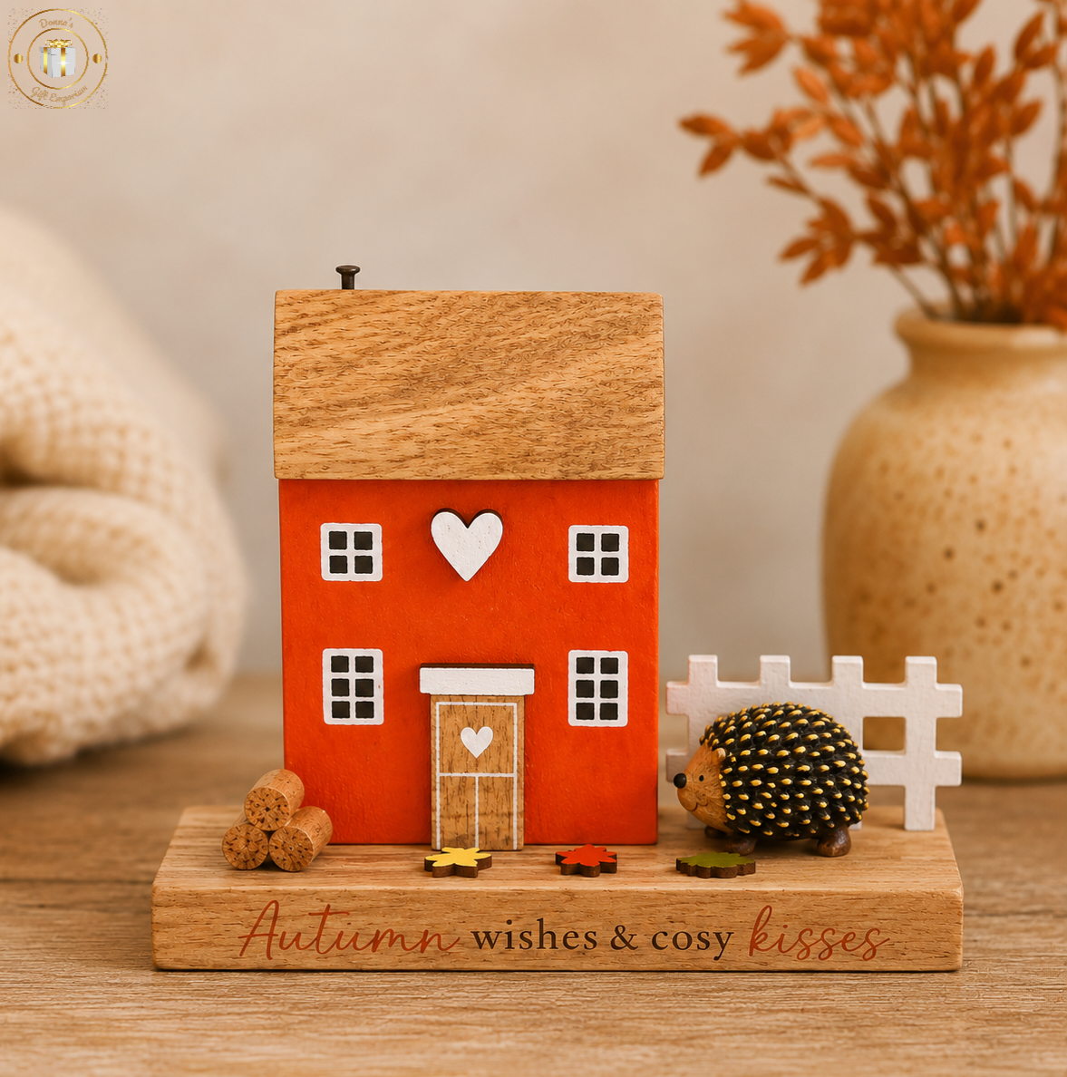 Autumn Wishes & Cosy Kisses Wooden House Decoration