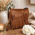 Tan Fringe Tassle Crossbody Bag