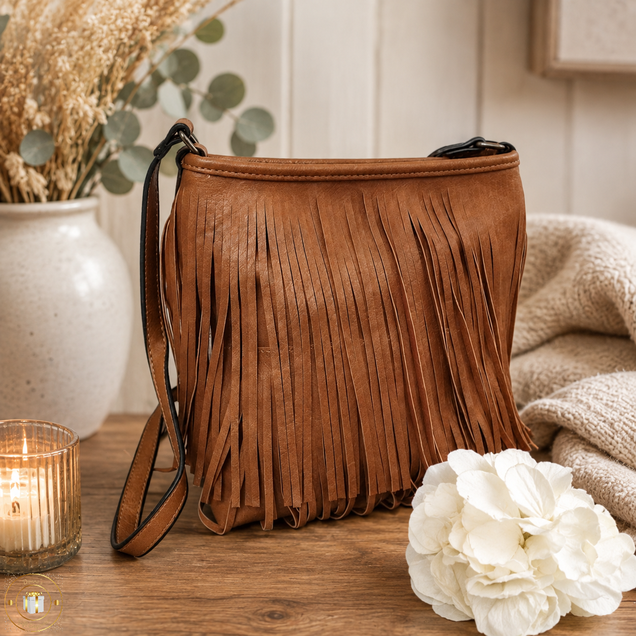 Tan Fringe Tassle Crossbody Bag