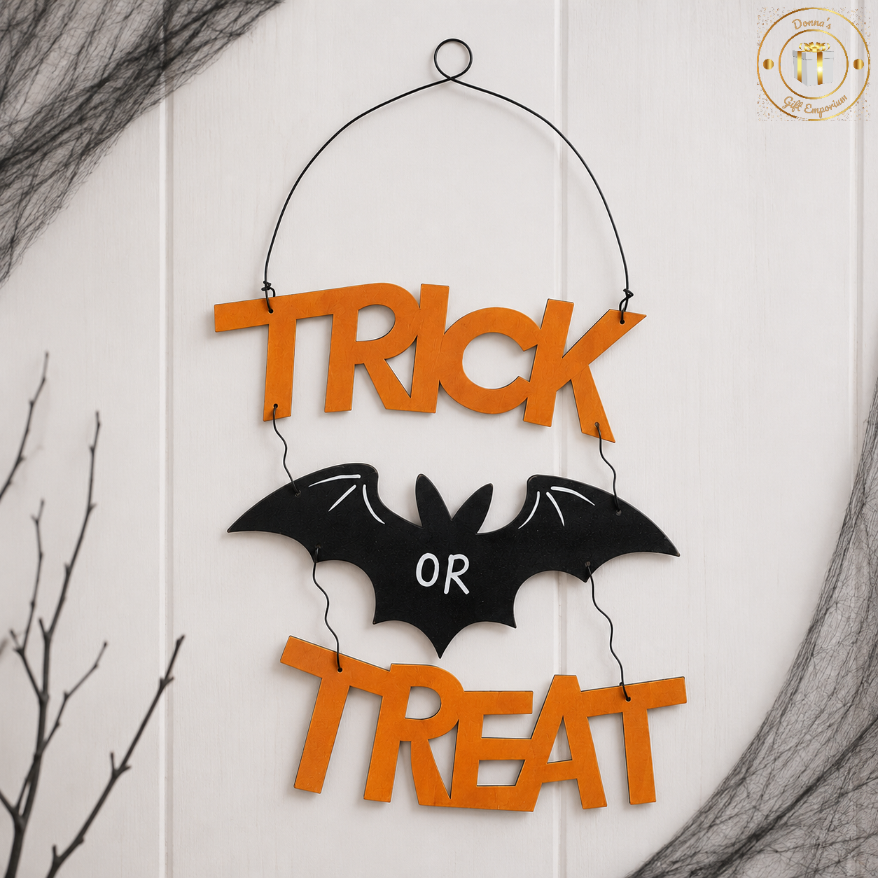 Wooden Hanging Trick Or Treat Bat Sign