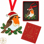Christmas Treasures Robin On Holly Metal & Enamel Tree Decoration & Keepsake