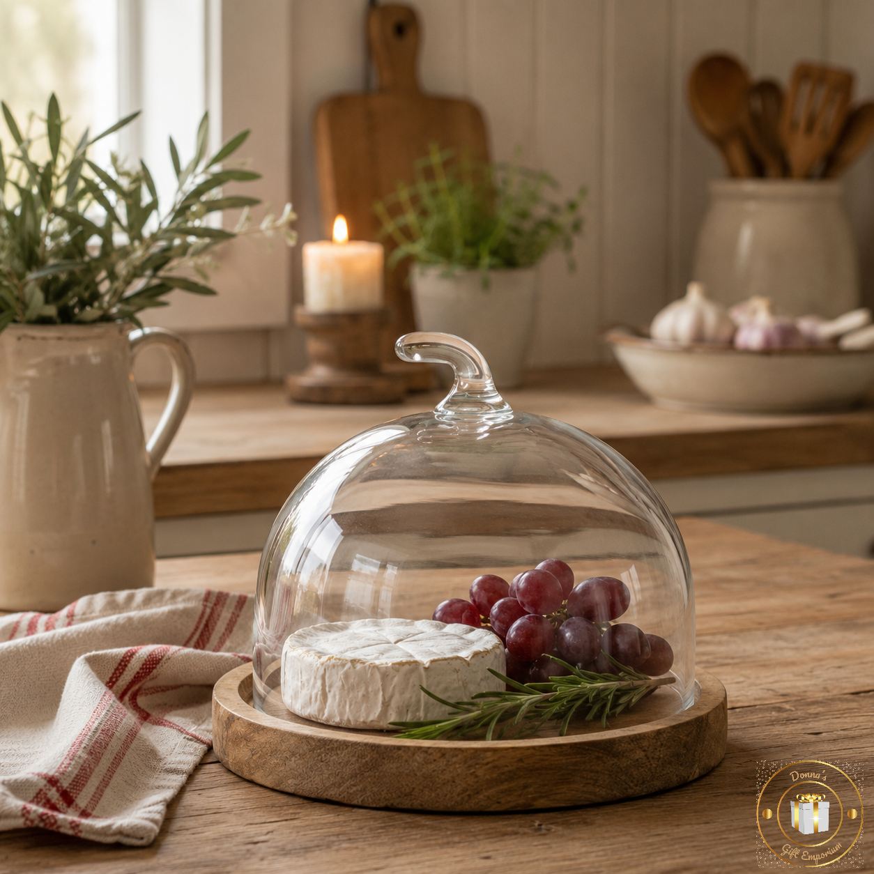 Pumpkin Glass Cloche with Wooden Base