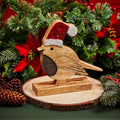 Chunky Wooden Robin With Sparkly Santa Hat