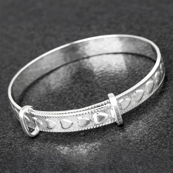 Equilibrium Silver Plated Hearts Christening Bangle