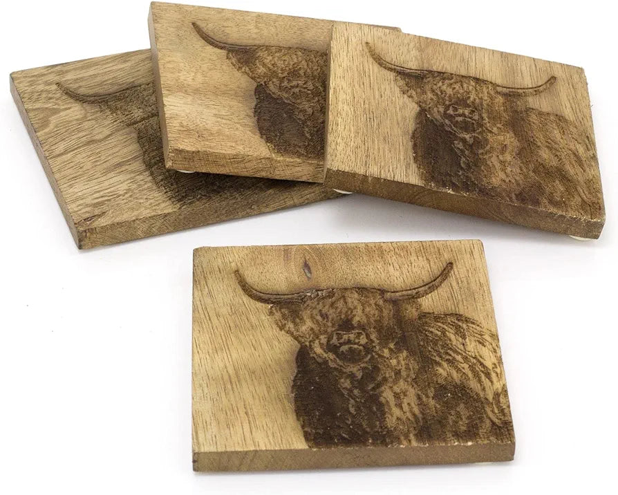 Highland Cow Coasters - Set Of 4