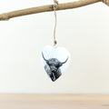 Glazed Highland Cow Hanging Heart 8cm