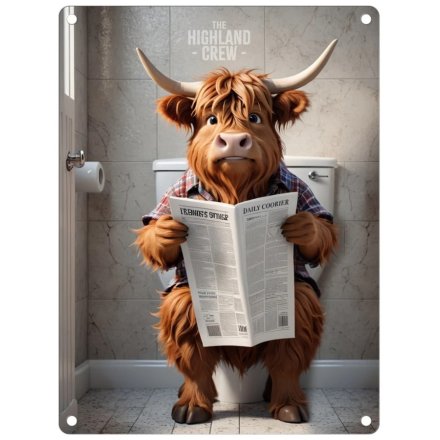 Metal Sign Highland Cow Toilet 20cm
