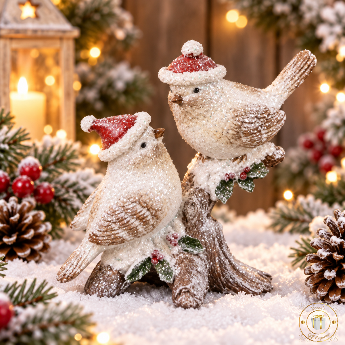 Christmas Birds On Glittery Branch