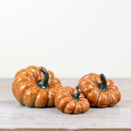 Glazed Orange Squashed Pumpkins - Set of 3