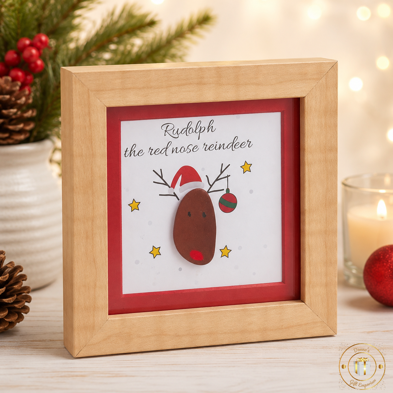 Pebble Glass Rudolph Christmas Frame