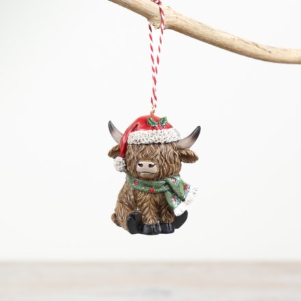 Highland Cow With Scarf Tree Decoration