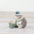 Festive Hedgehog & Bird Ornament in Sage Green