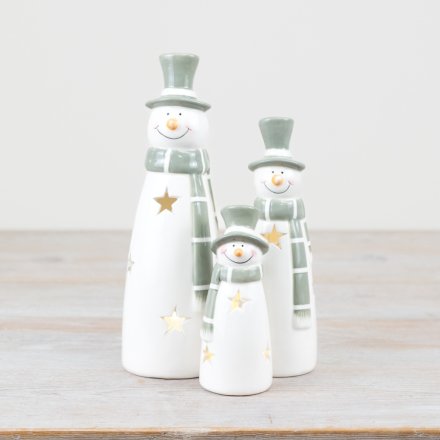 LED Green & White Snowman Ornaments