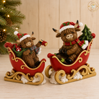 Christmas Highland Cow in Sleigh With Bell Ornament