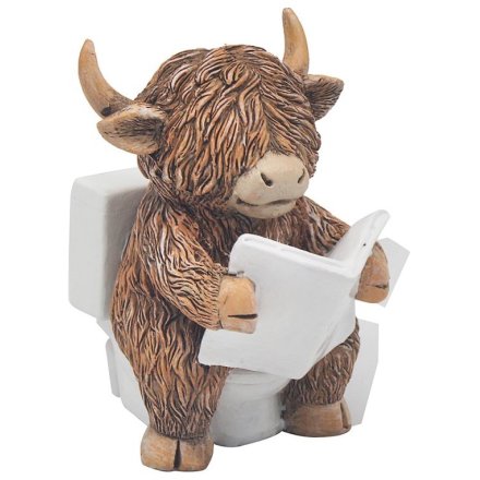 Highland Cow Reading On Toilet