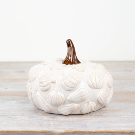 Neutral Embossed Ceramic Pumpkin