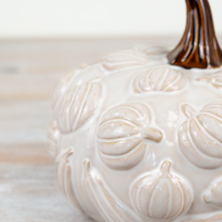 Neutral Embossed Ceramic Pumpkin