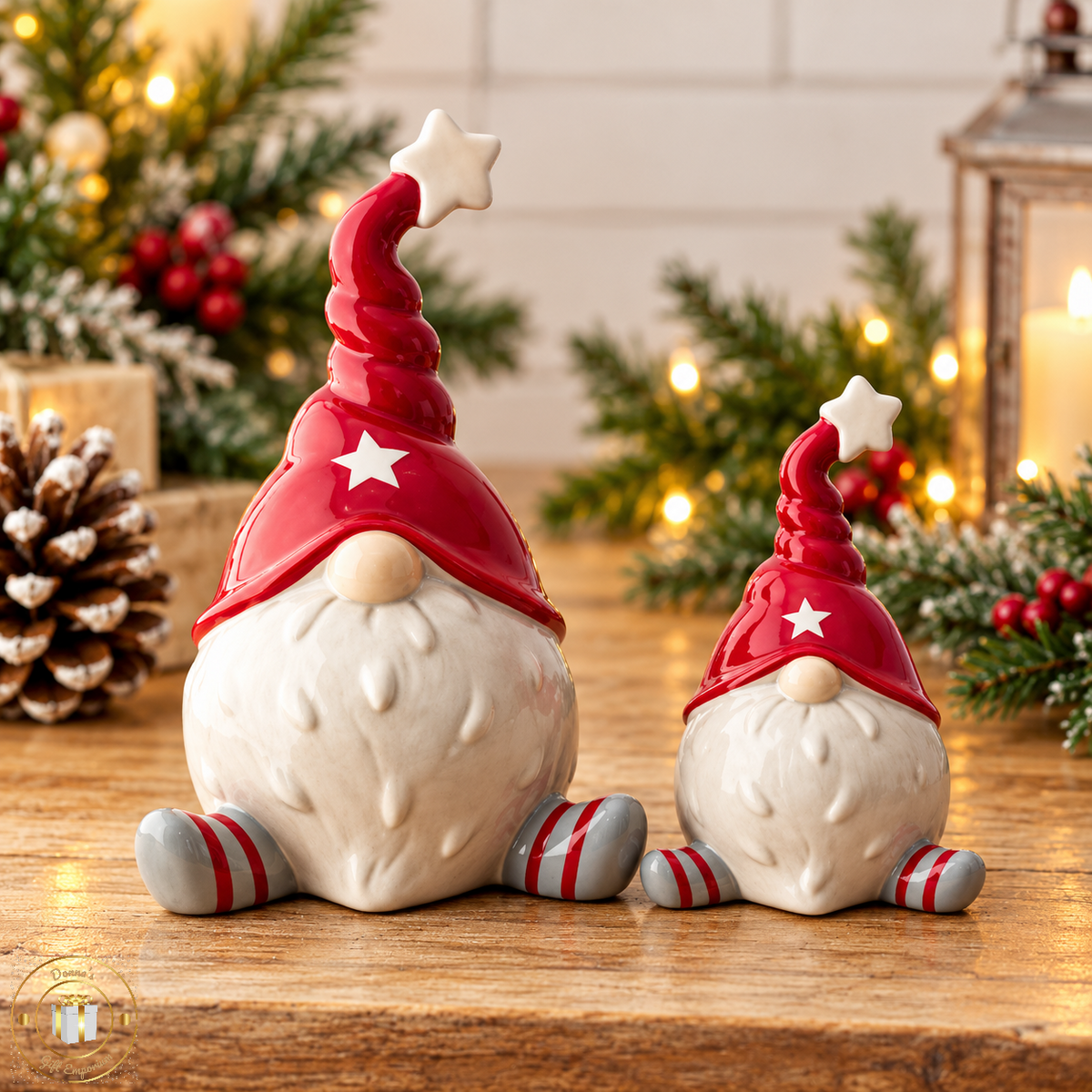 Red Ceramic Christmas Gonks – Set of 2