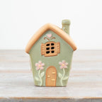 Pastel Green & White Fairy House Tealight Holder
