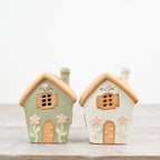 Pastel Green & White Fairy House Tealight Holder