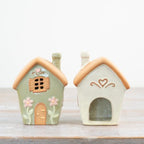 Pastel Green & White Fairy House Tealight Holder