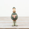 Green Sheep Ornament Holding Pink Heart - Stood
