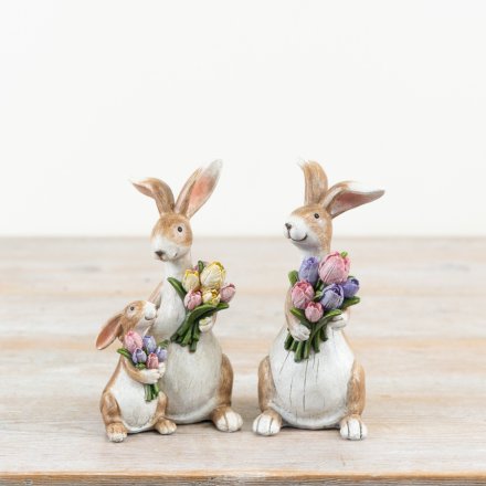 Floral Mum & Baby Bunny Rabbit Decoration