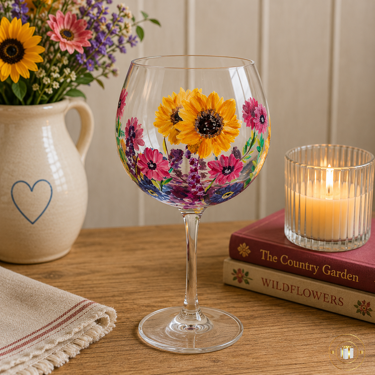 Hand Painted Sunflowers Gin Glass