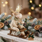 Nordic Nest Moose on Sledge with Gold Antlers Ornament