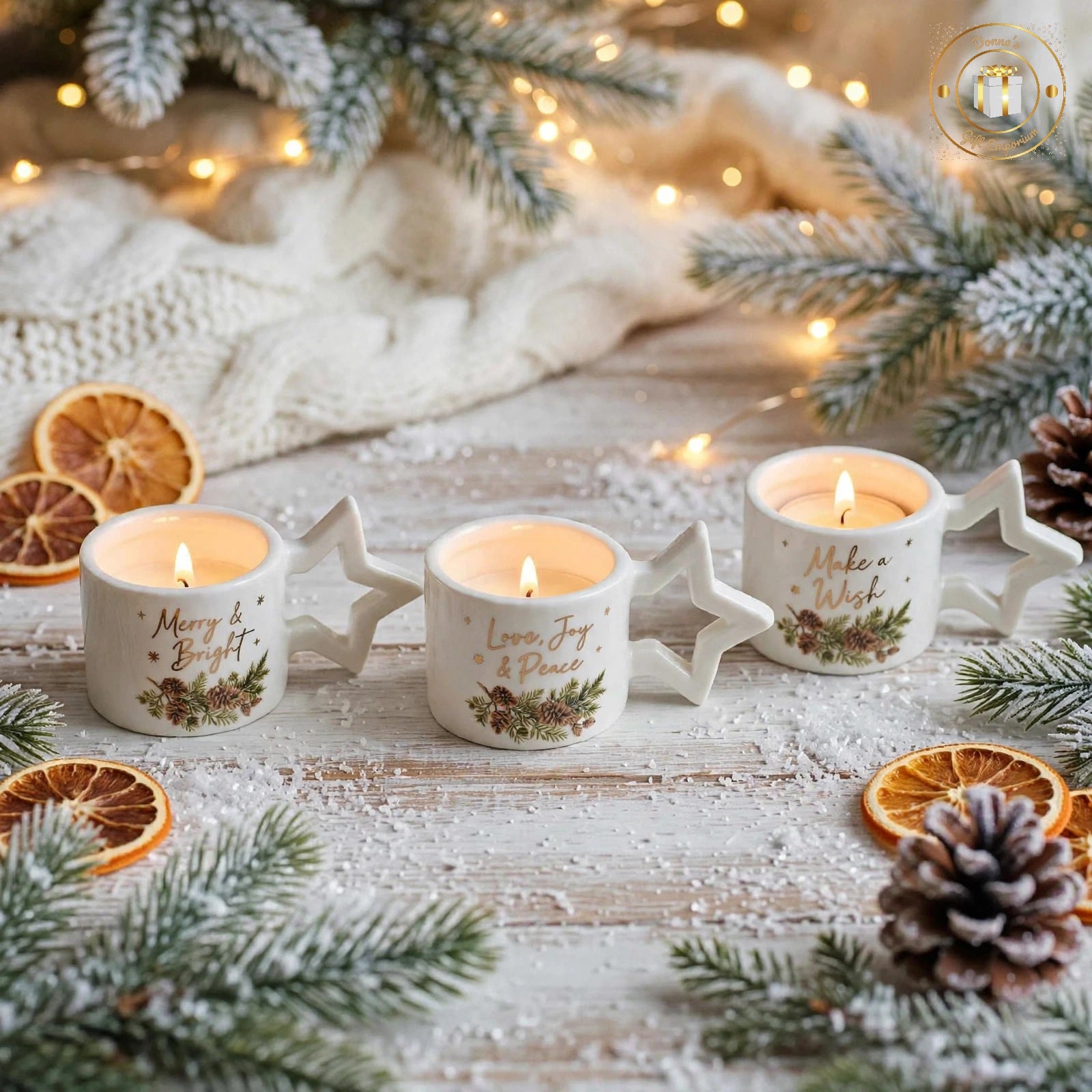 Christmas Star Handle Ceramic Tea Light Holders