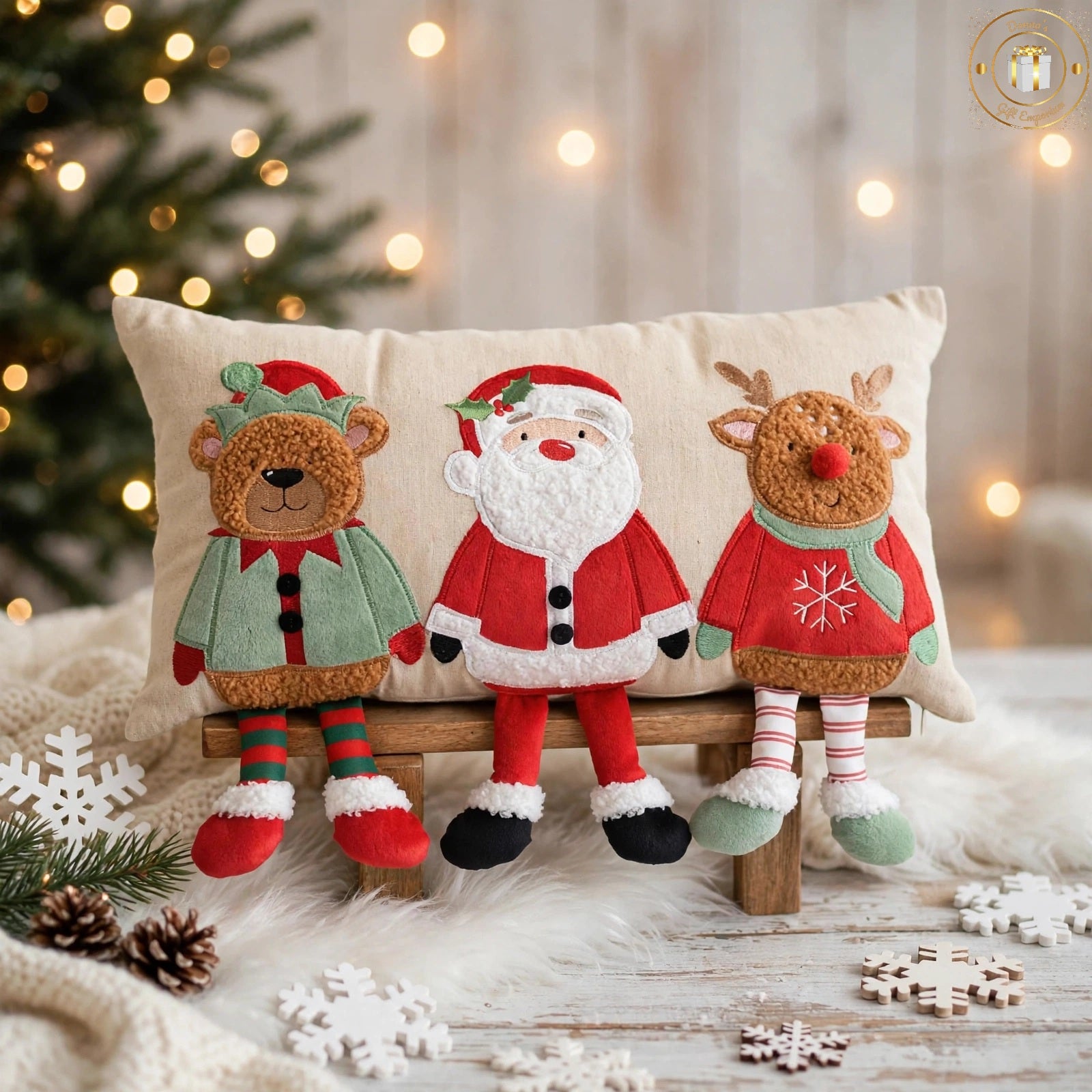 Festive Bear, Santa & Reindeer Christmas Cushion