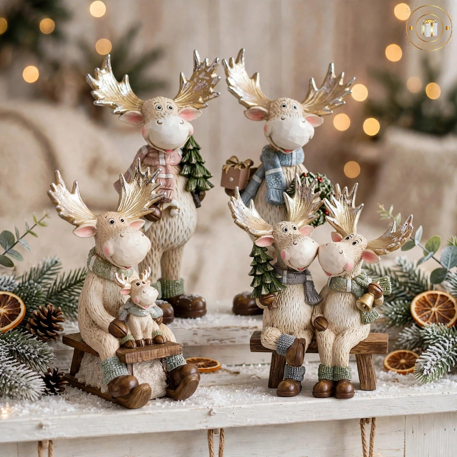 Nordic Nest Standing Moose with Gold Antlers Ornaments