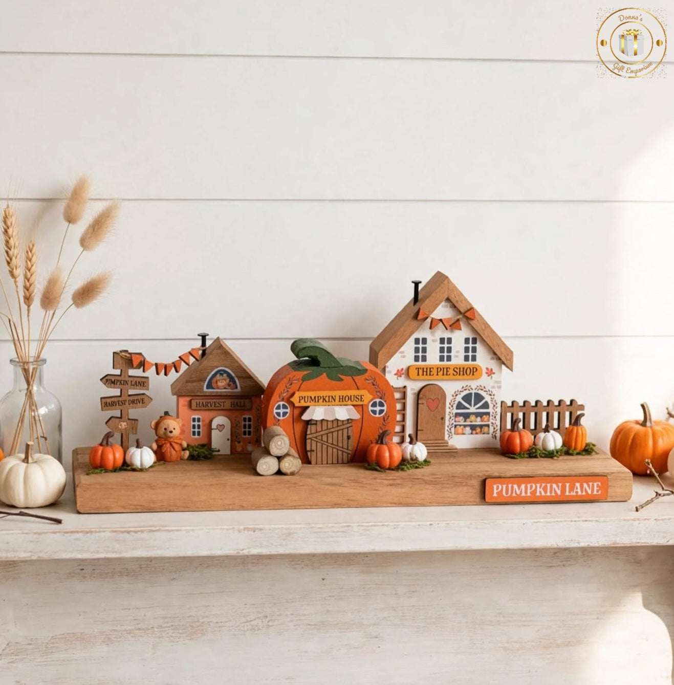 Pumpkin Lane Teddy Bear Wooden House Block