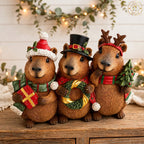 Festive Christmas Capybara Trio Ornament