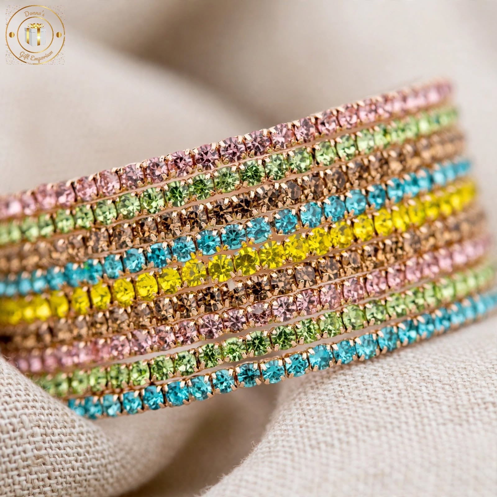 Rainbow Rhinestone Wide Wrap Elasticated Bracelet