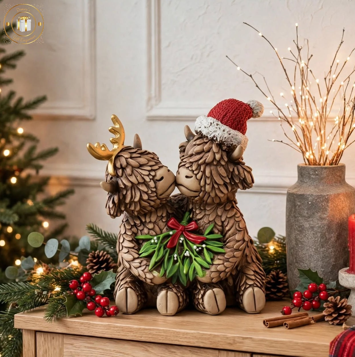 Mistletoe Kisses Highland Cow Couple Ornament